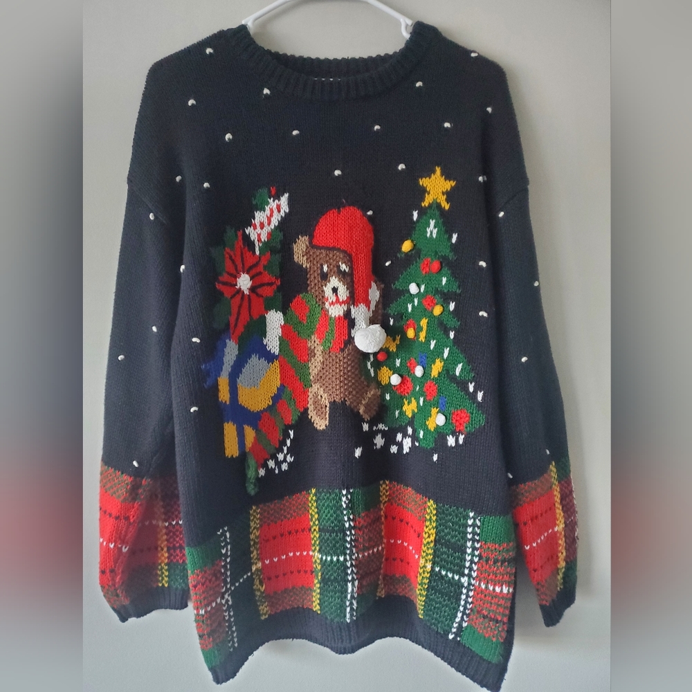 Rafella Vintage Handknitted Christmas Bear Sweater Size Medium
